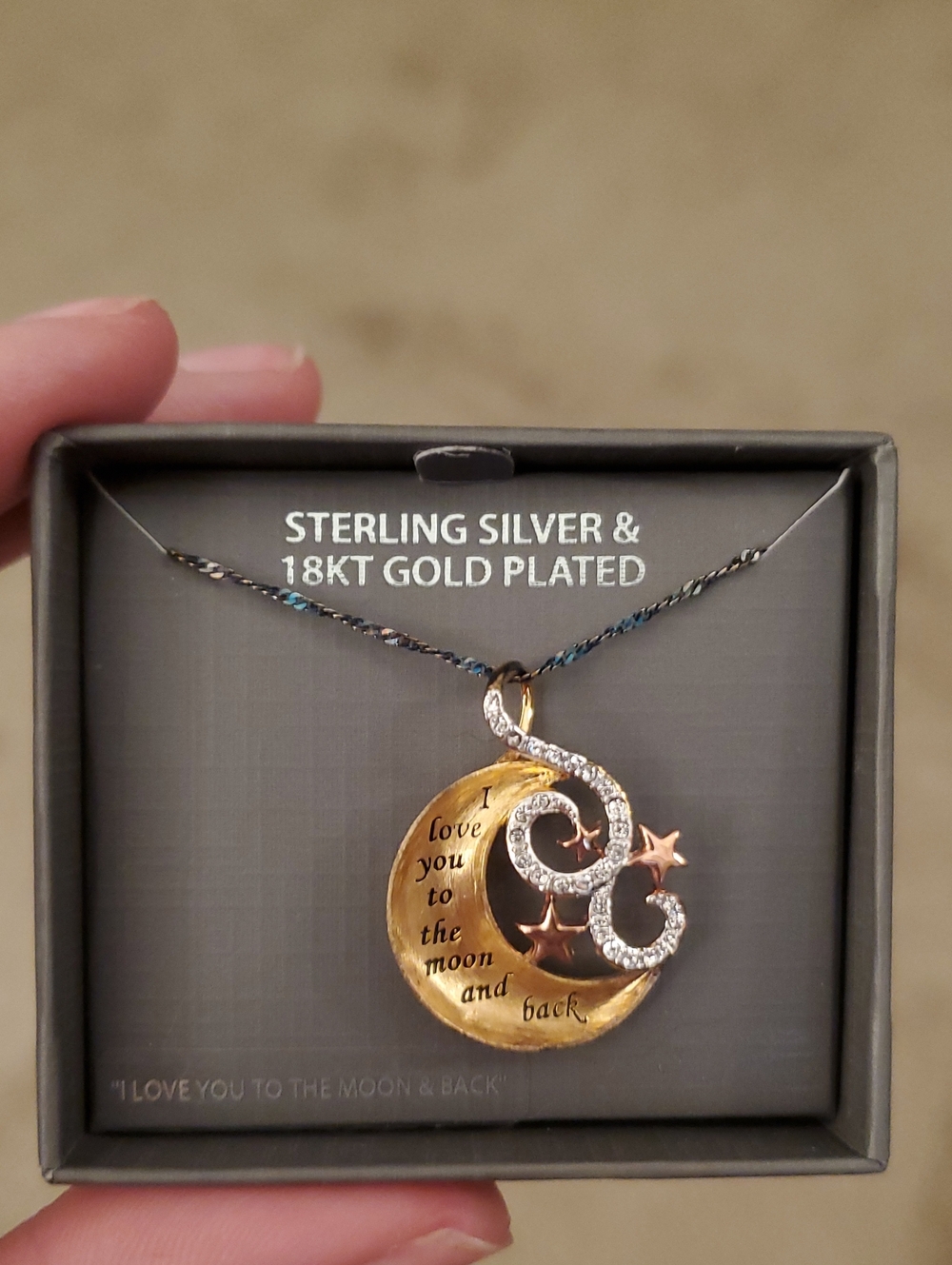 Stering Silver And 18KT Gold Plated Necklace Moon And Stars
